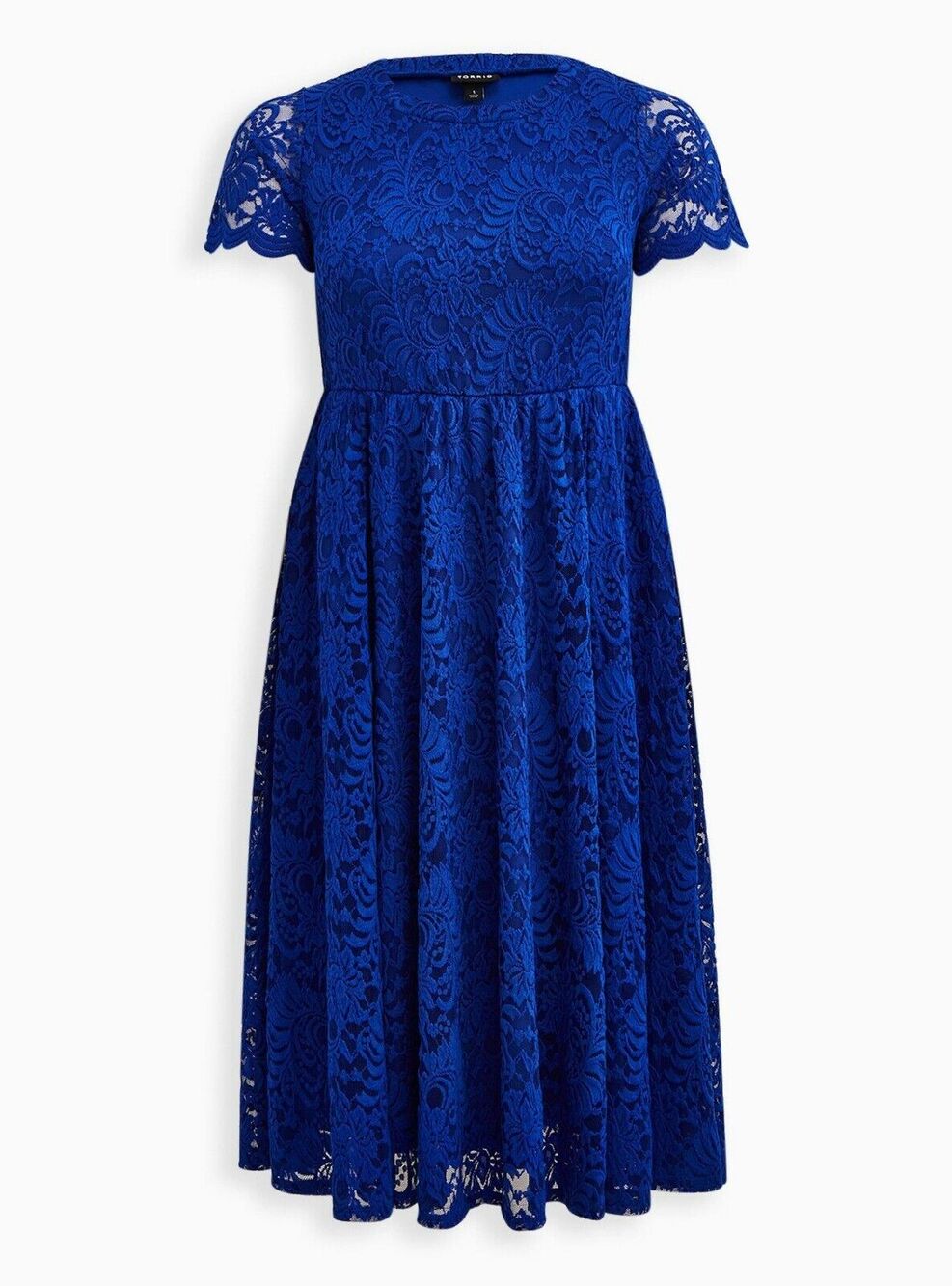 New Torrid Plus Electric Blue Lace Short Sleeve Fit & Flare Midi Dress Only Sz 1